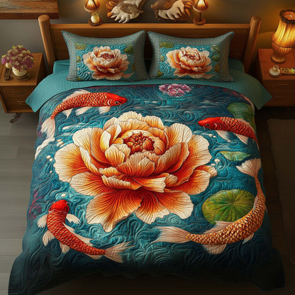 Koi Peony 3-Piece Quilted Bedding Set GFTOQM1499