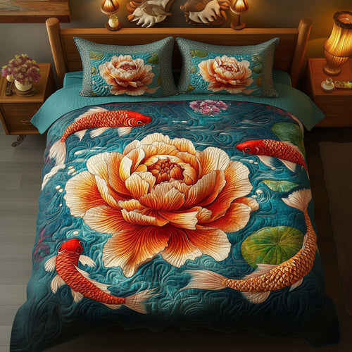 Koi Peony 3-Piece Quilted Bedding Set GFTOQM1499