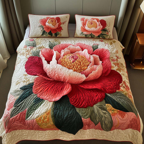Royal Peony 3-Piece Quilted Bedding Set GFTOQM1500