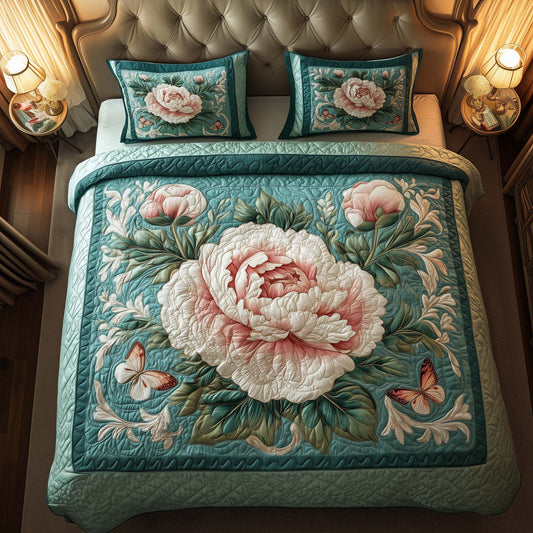 Garden Peony 3-Piece Quilted Bedding Set GFTOQM1501