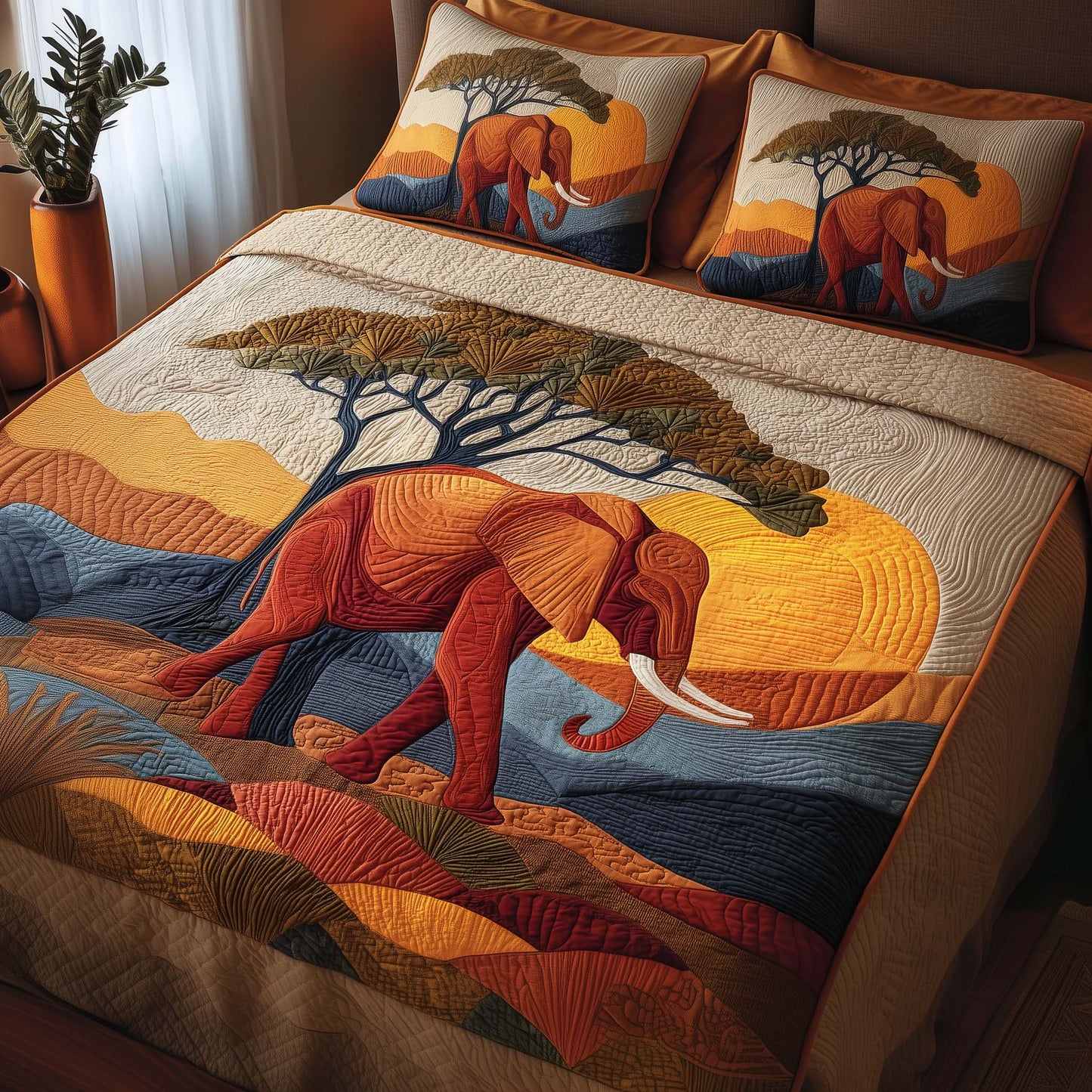 Sunset Elephant 3-Piece Quilted Bedding Set GFTOQM1540