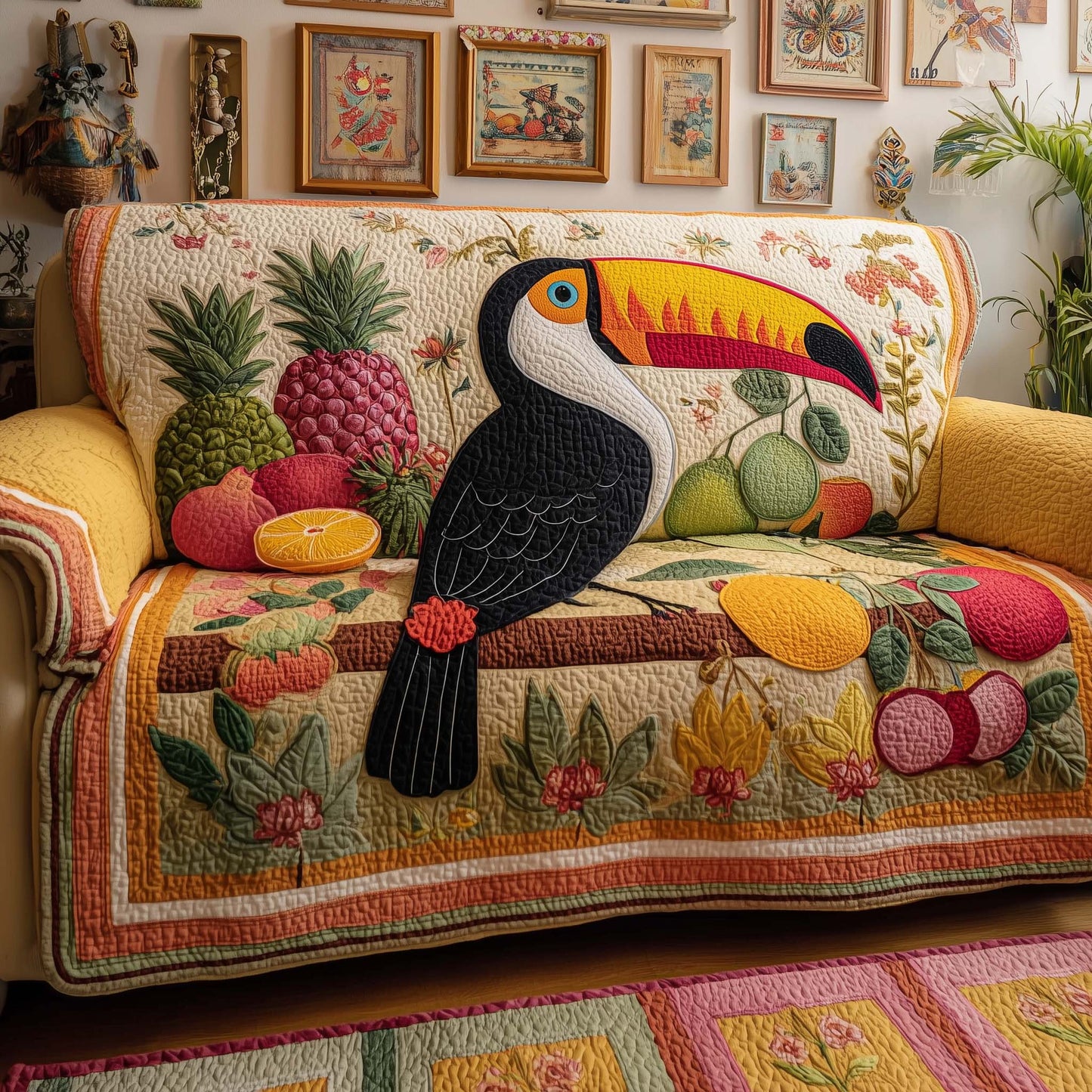 Pineapple Toucan Quilted Sofa Cover GFTOQM1568