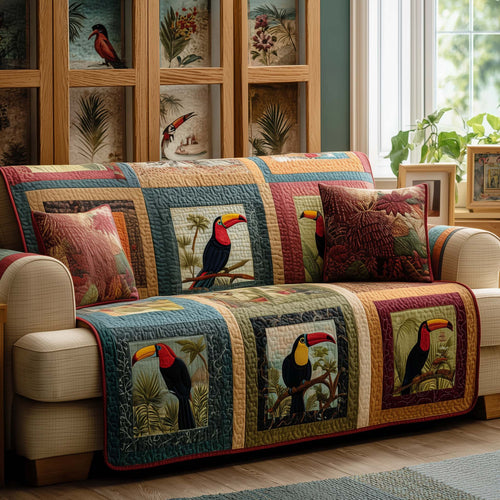 Framed Toucans Quilted Sofa Cover GFTOQM1571