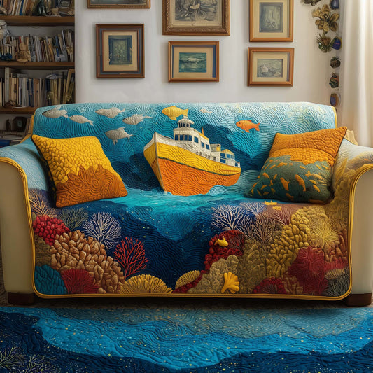 Coral Cruiser Quilted Sofa Cover GFTOQM1573