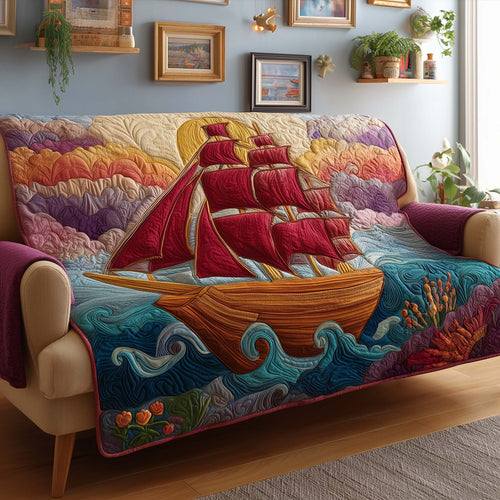 Crimson Voyage Quilted Sofa Cover GFTOQM1575