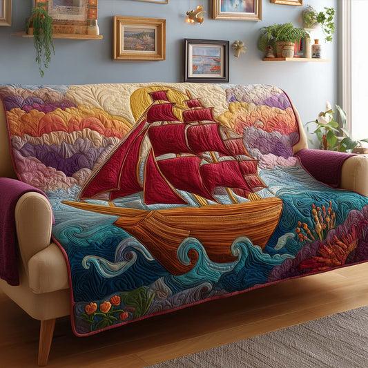 Crimson Voyage Quilted Sofa Cover GFTOQM1575