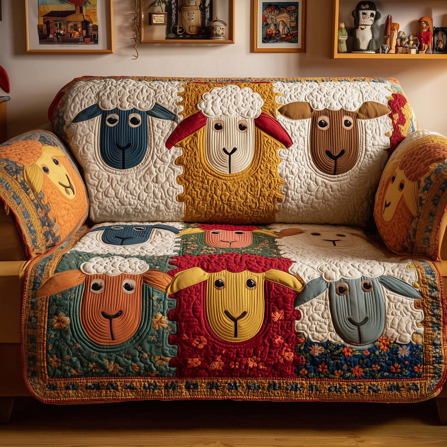 Patchwork Sheep Quilted Sofa Cover GFTOQM1577