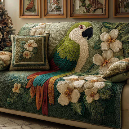 Emerald Parrot Quilted Sofa Cover GFTOQM1607