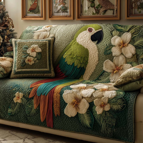 Emerald Parrot Quilted Sofa Cover GFTOQM1607