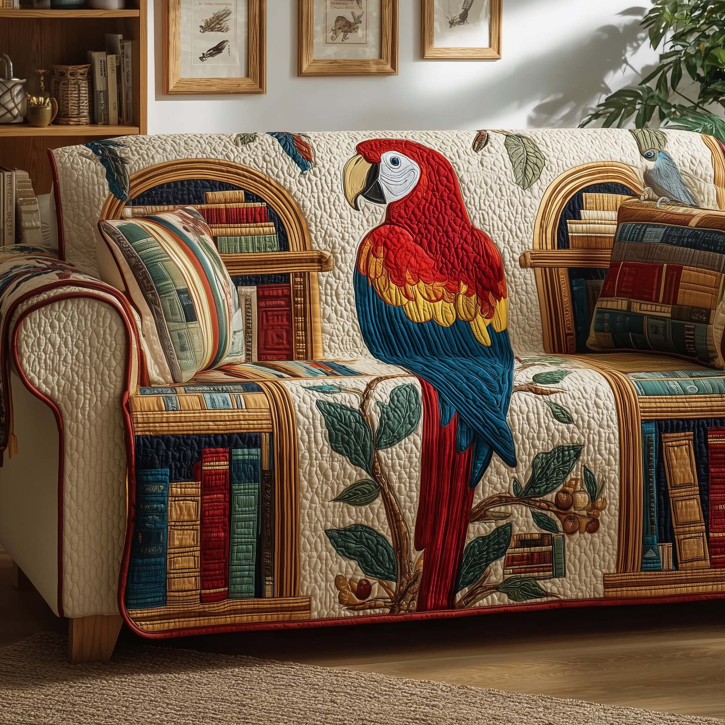 Library Parrot Quilted Sofa Cover GFTOQM1608
