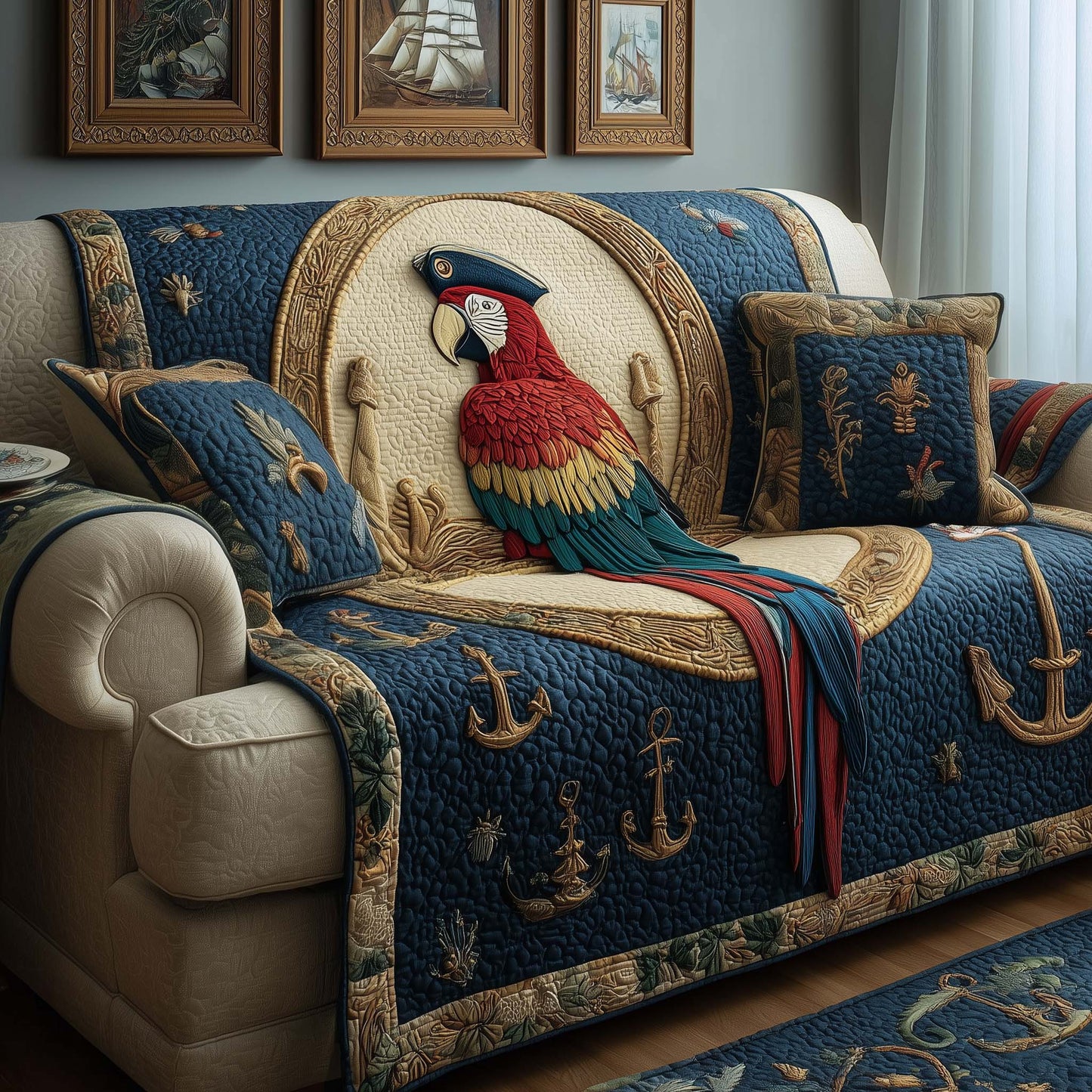 Nautical Parrot Quilted Sofa Cover GFTOQM1609