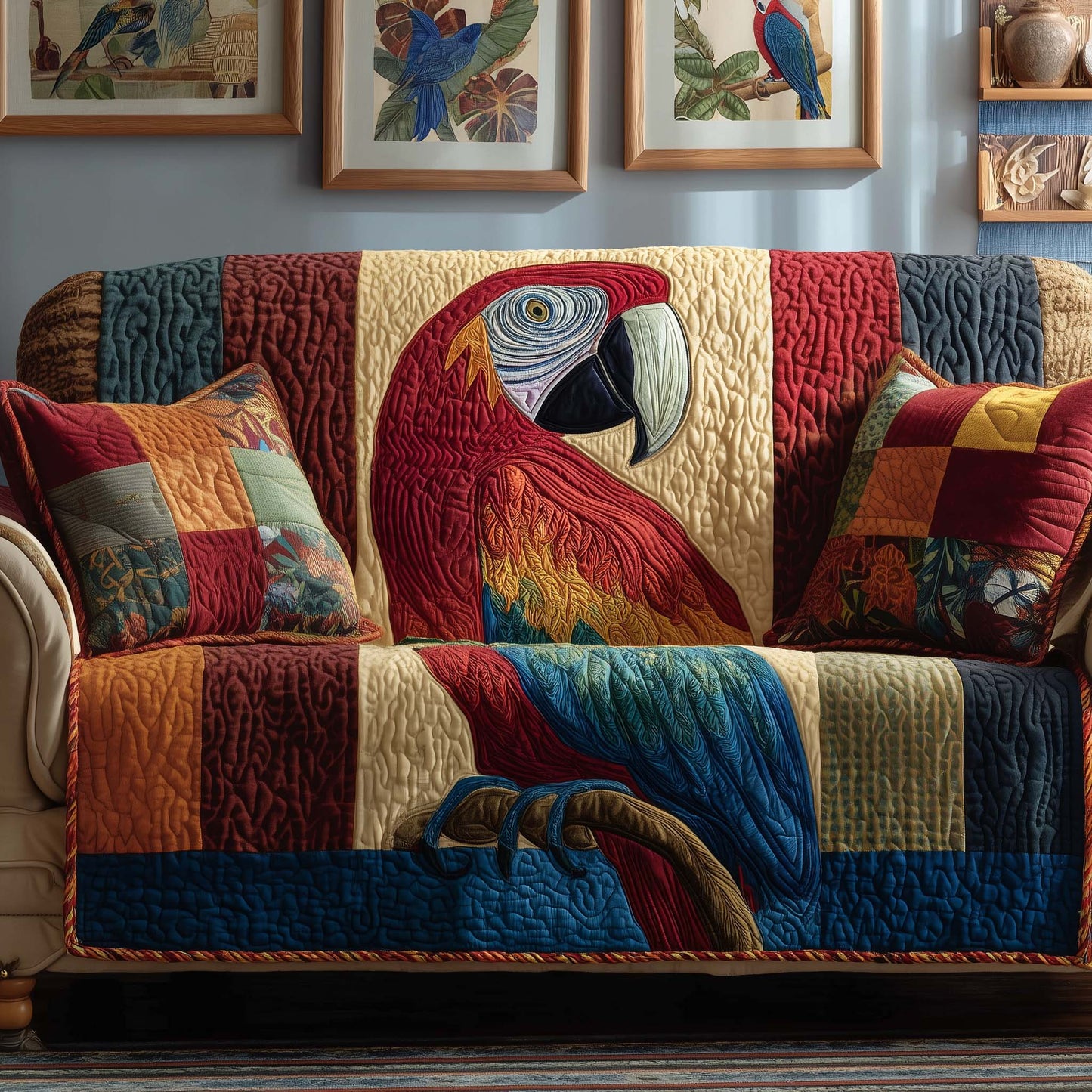 Patchwork Macaw Quilted Sofa Cover GFTOQM1611
