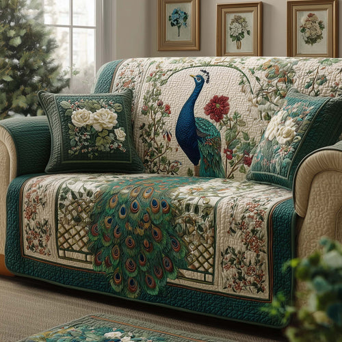 Garden Peacock Quilted Sofa Cover GFTOQM1612