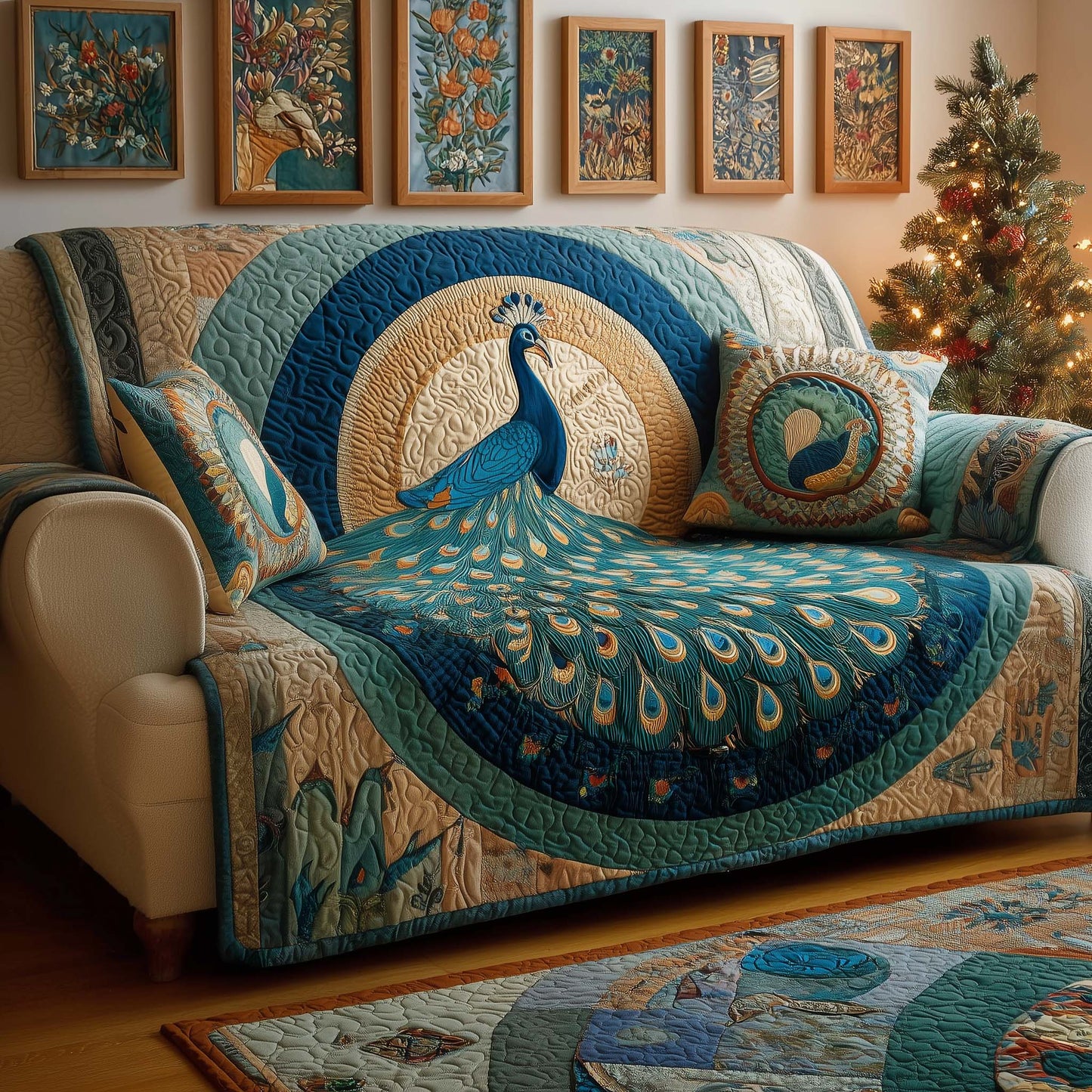 Halo Peacock Quilted Sofa Cover GFTOQM1615