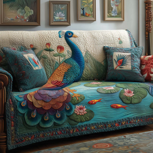 Pond Peacock Quilted Sofa Cover GFTOQM1616