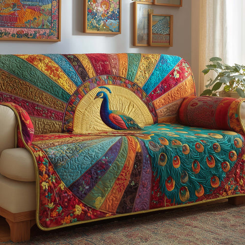Sunrise Peacock Quilted Sofa Cover GFTOQM1617