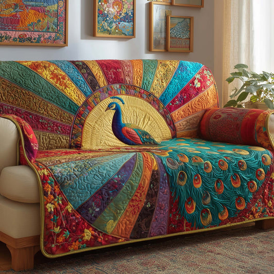 Sunrise Peacock Quilted Sofa Cover GFTOQM1617