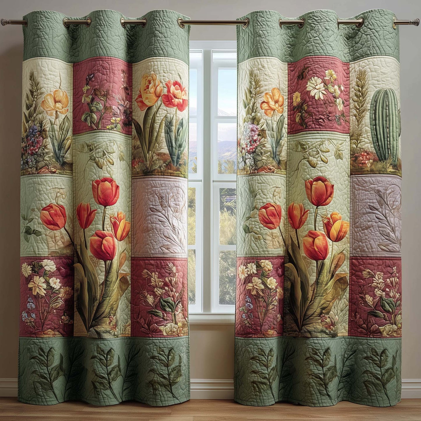 Vintage Tulips Quilted Curtains GFTOQM1690