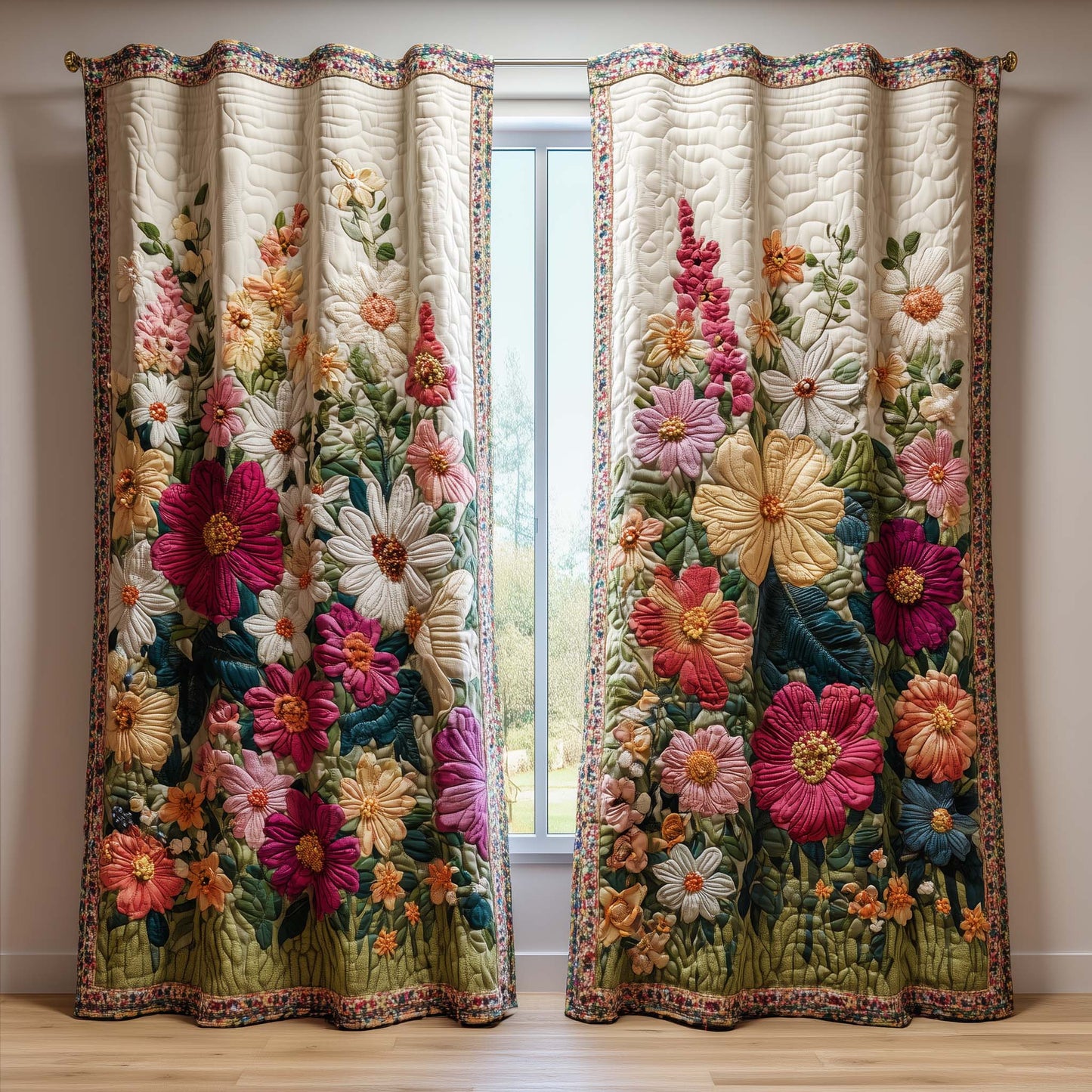 Cottage Flowers Quilted Curtains GFTOQM1692