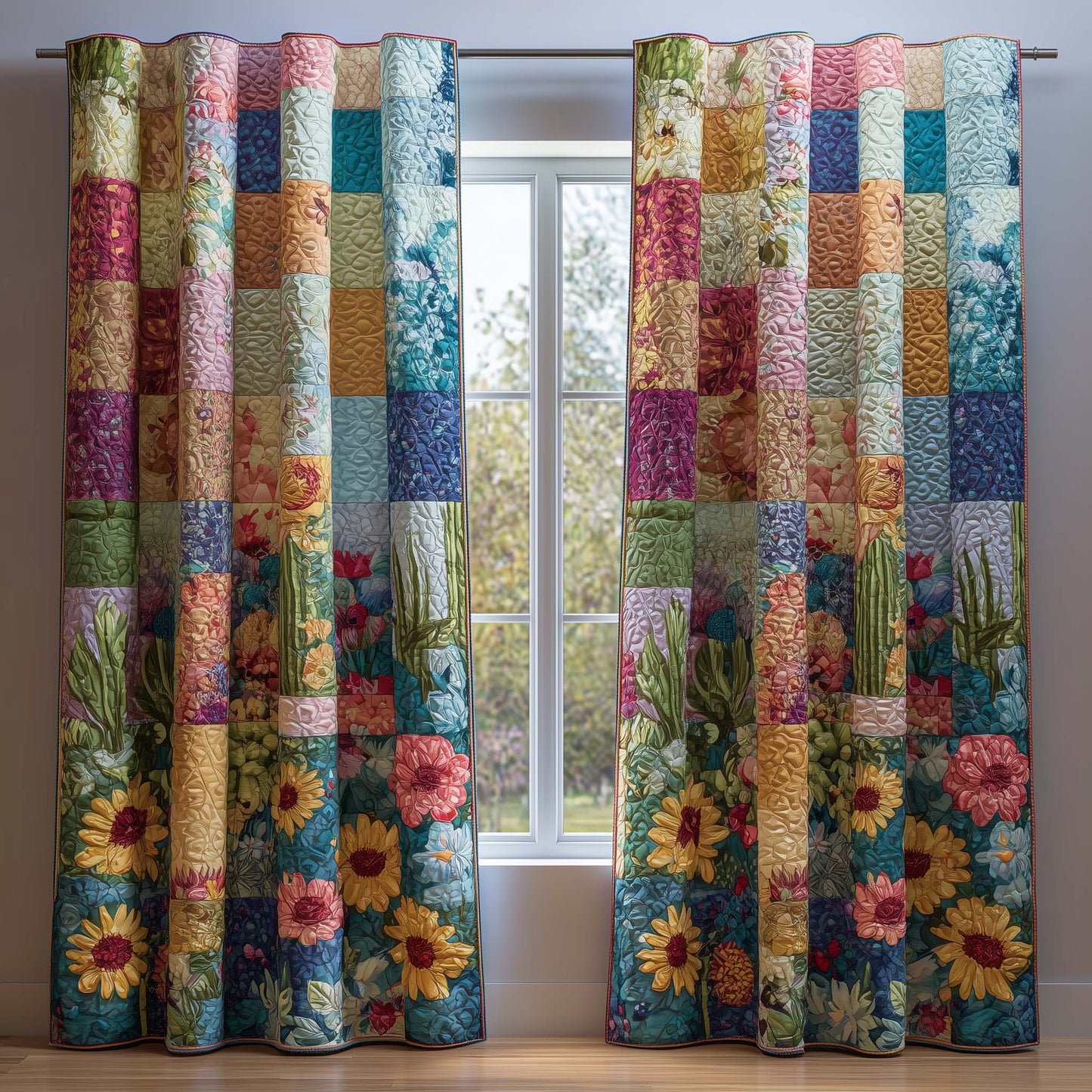 Colorful Petals Quilted Curtains GFTOQM1693