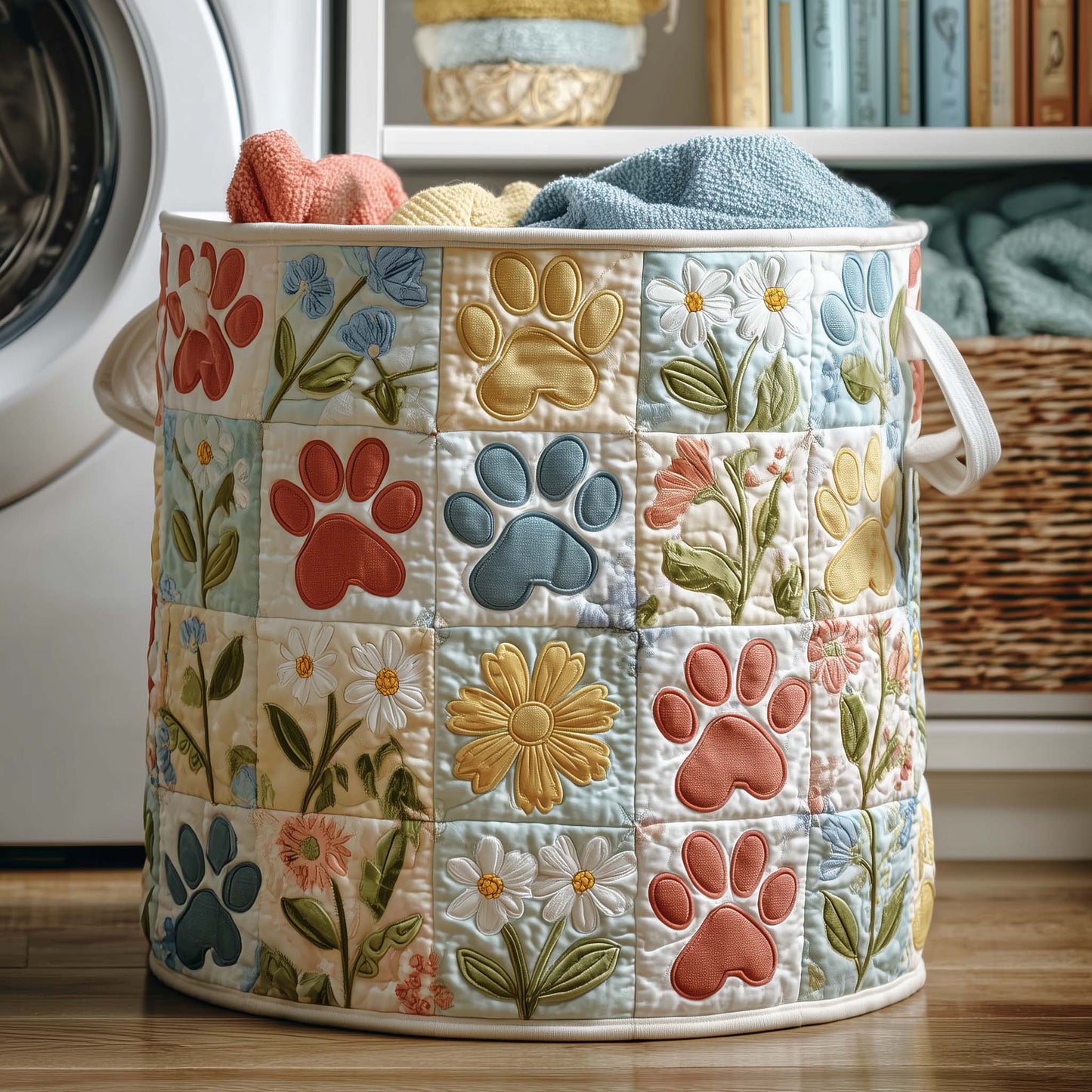 Floral Paws Quilted Laundry Basket GFTOQM1793