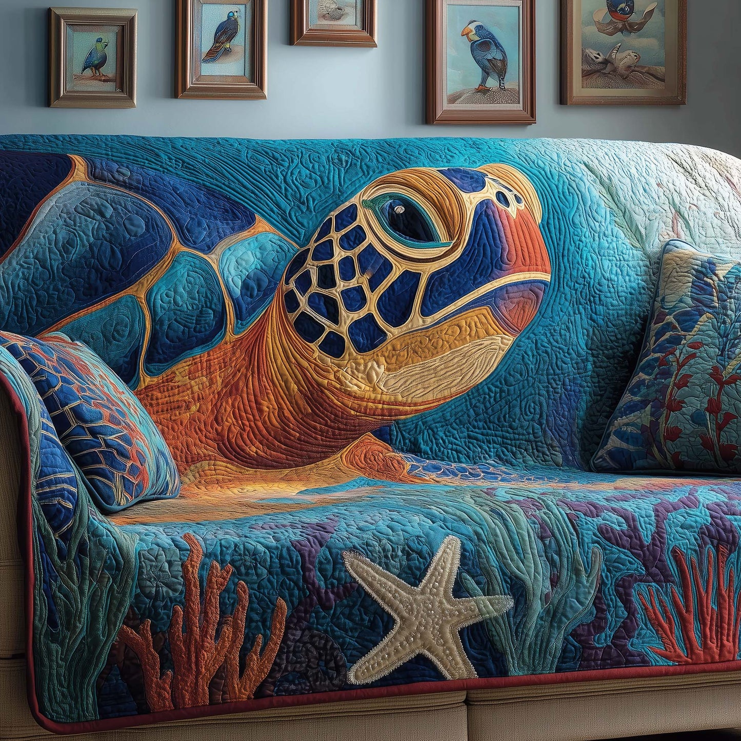 Ocean Turtle Quilted Sofa Cover GFTOQM1808