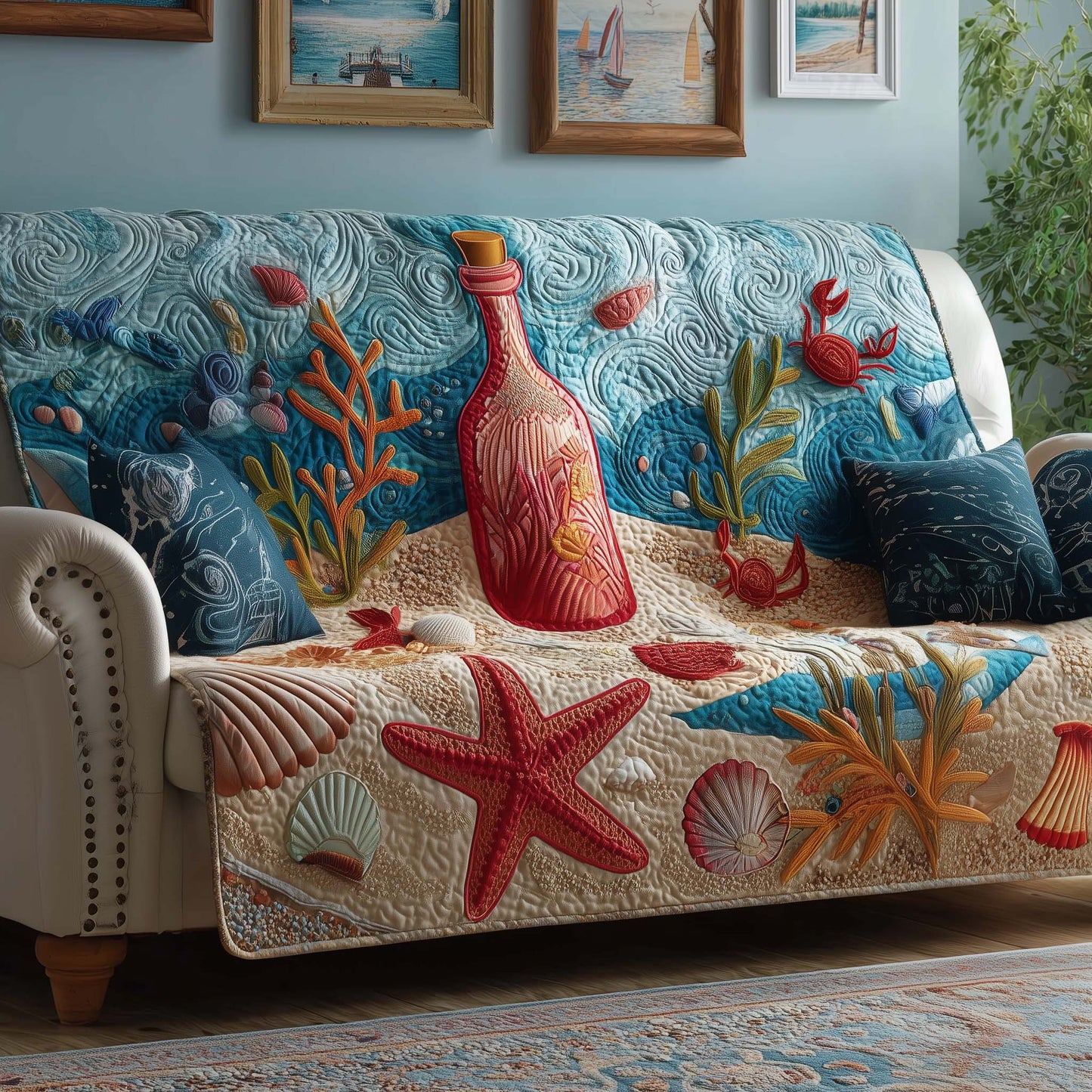Seaside Message Quilted Sofa Cover GFTOQM1810
