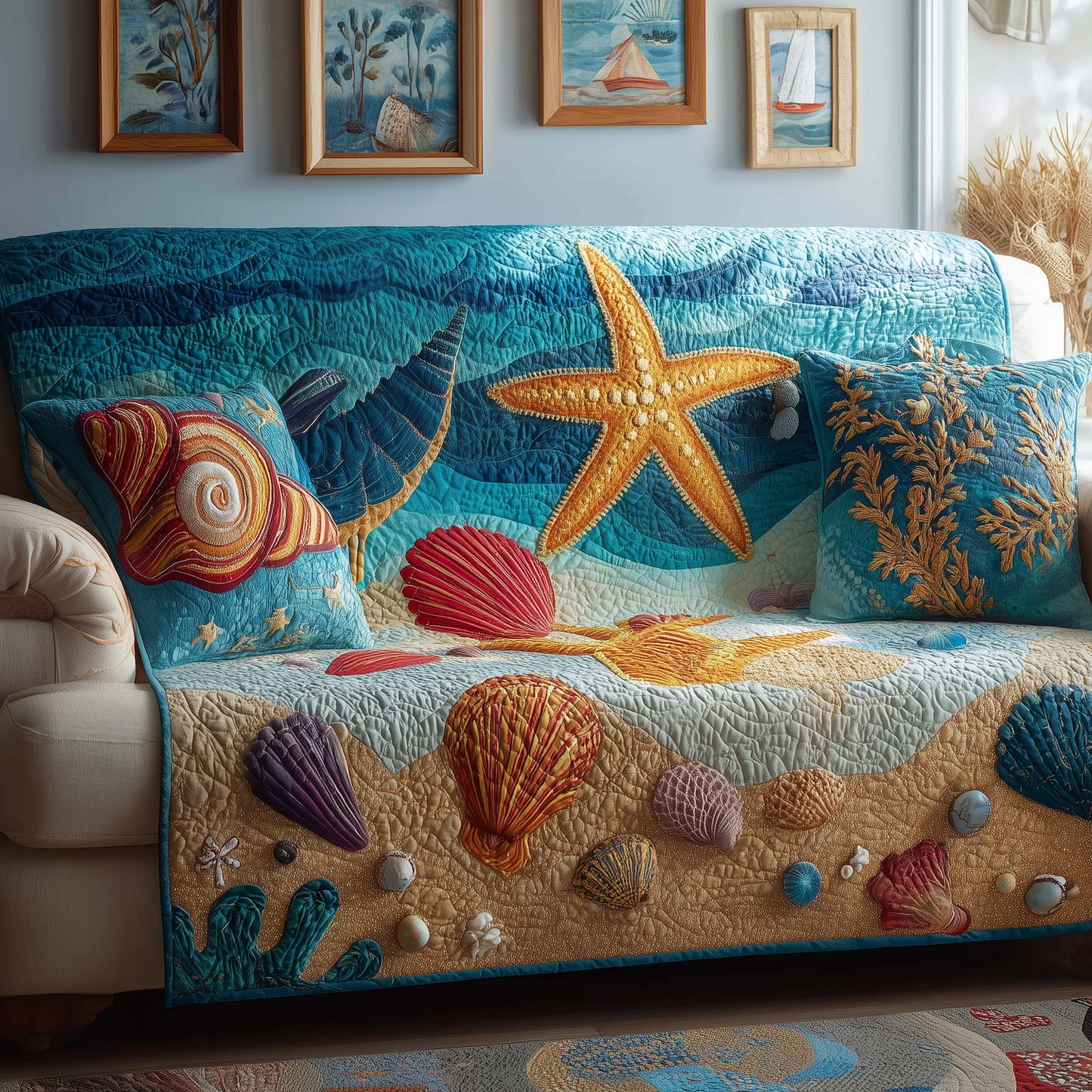 Shell Shore Quilted Sofa Cover GFTOQM1811