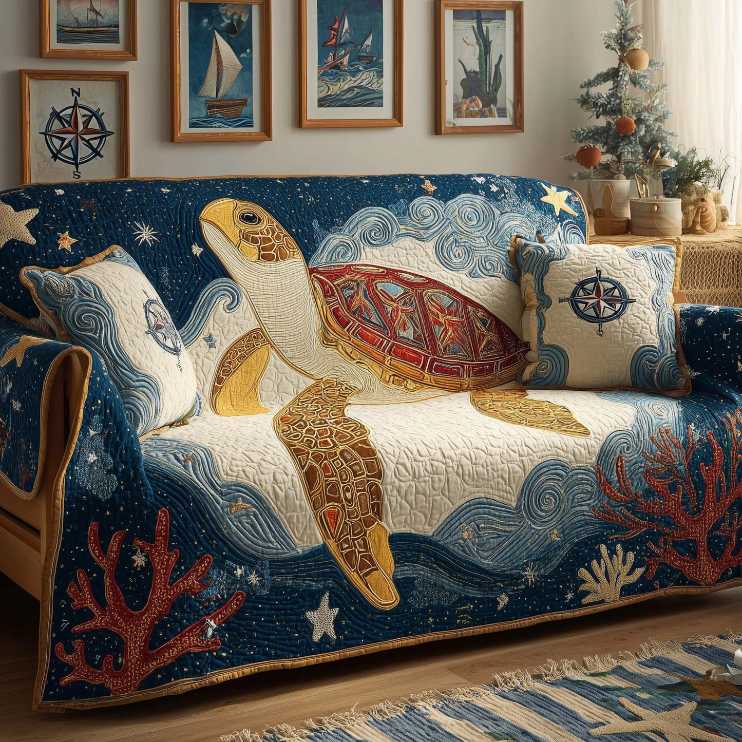 Coastal Patchwork Quilted Sofa Cover GFTOQM1813