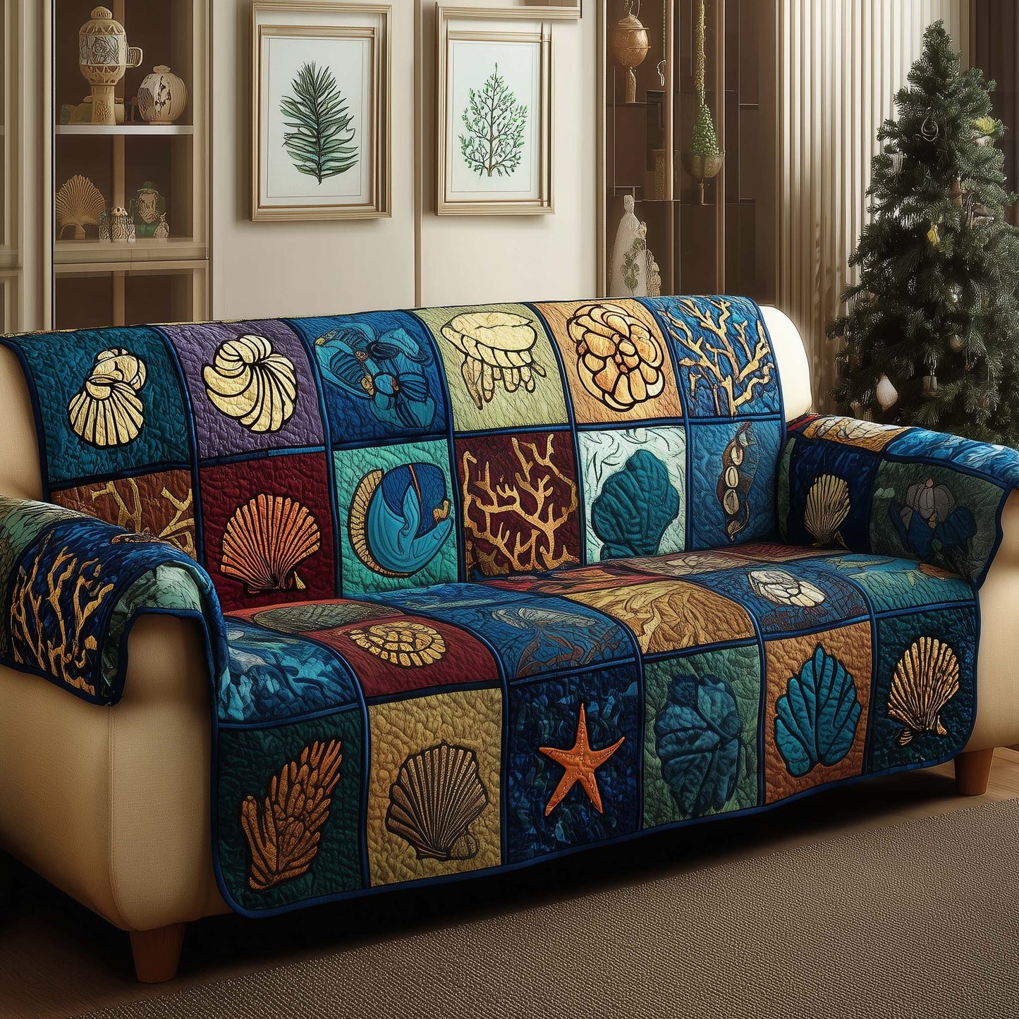 Coastal Patchwork Quilted Sofa Cover GFTOQM1814