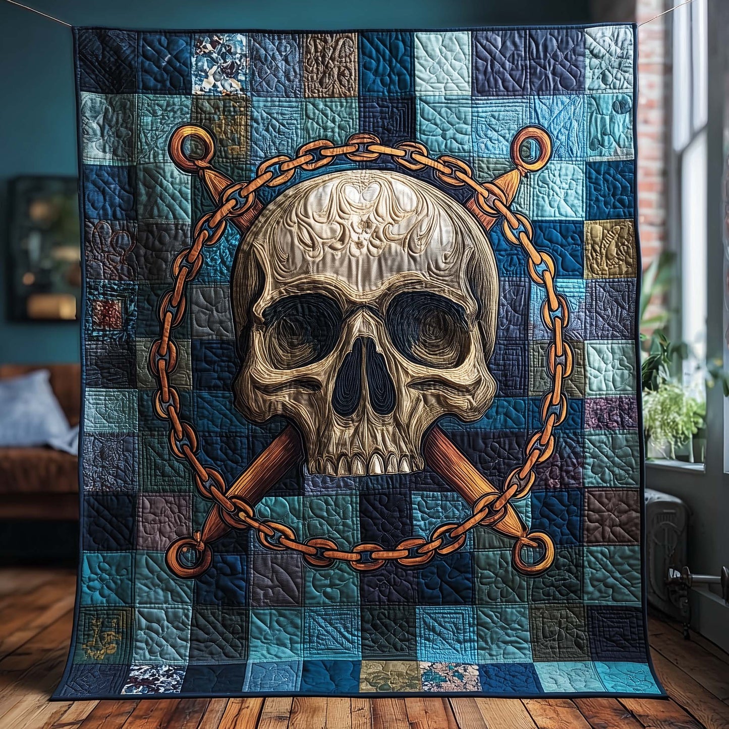 Chain Skull Quilted Blanket GFTOQM1846