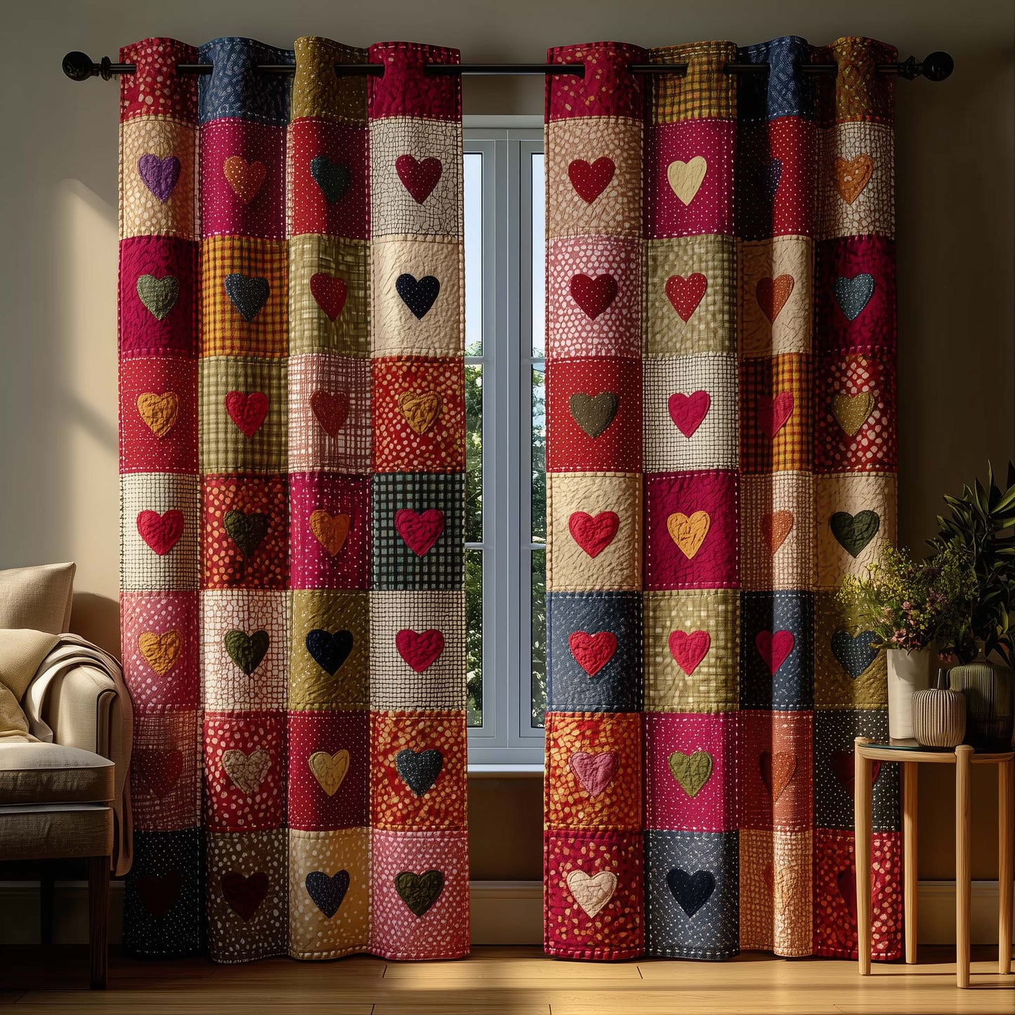 Patchwork Hearts Quilted Curtains GFTOQM1851