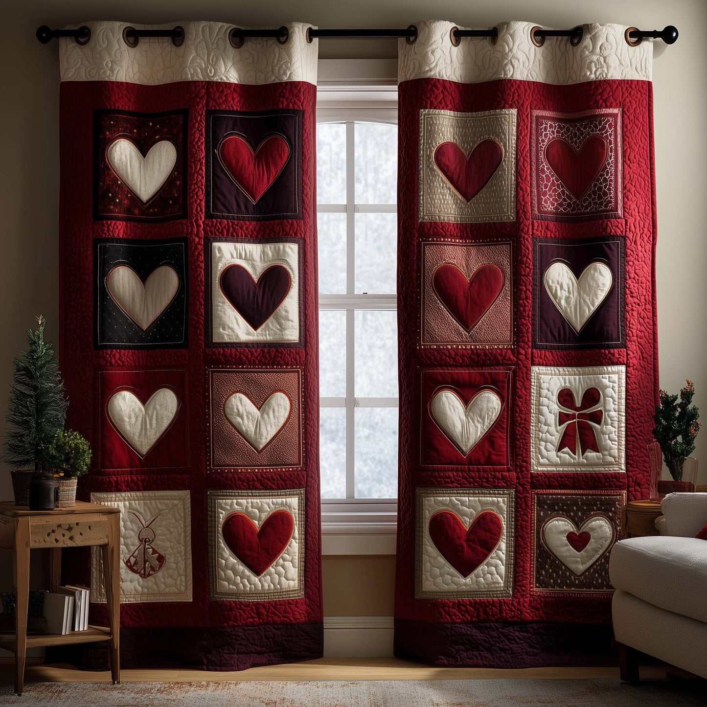 Patchwork Hearts Quilted Curtains GFTOQM1854