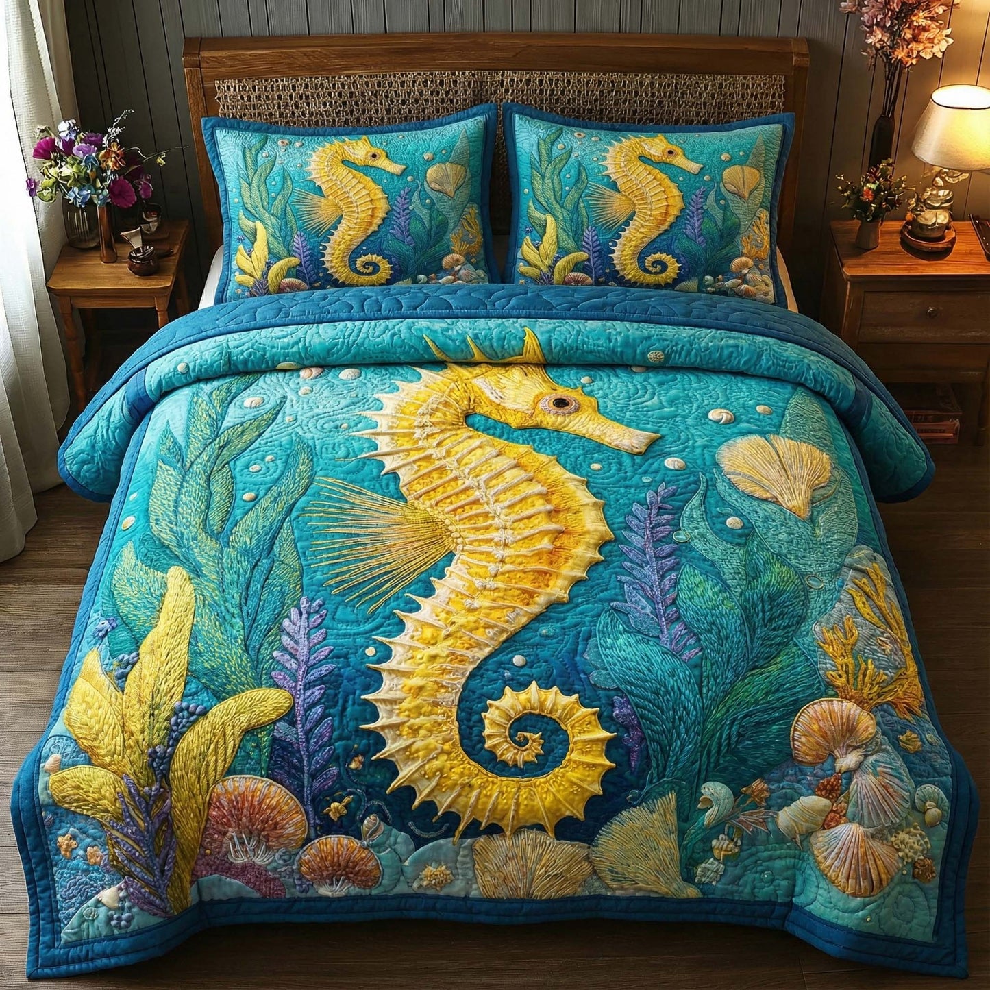 Golden Seahorse Duvet Cover Set GFTOQM1891