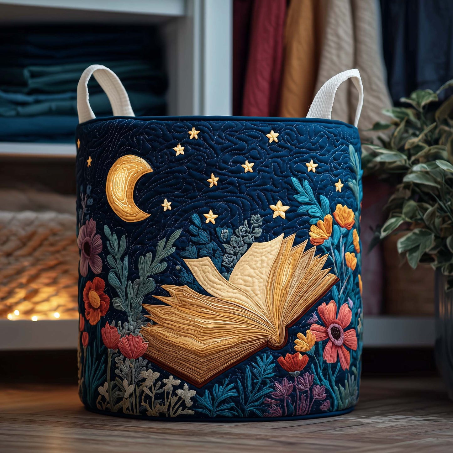 Moonlit Book Quilted Laundry Basket GFTOQM1901