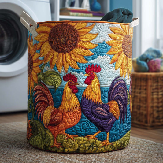 Sunflower Roosters Quilted Laundry Basket GFTOQM1909