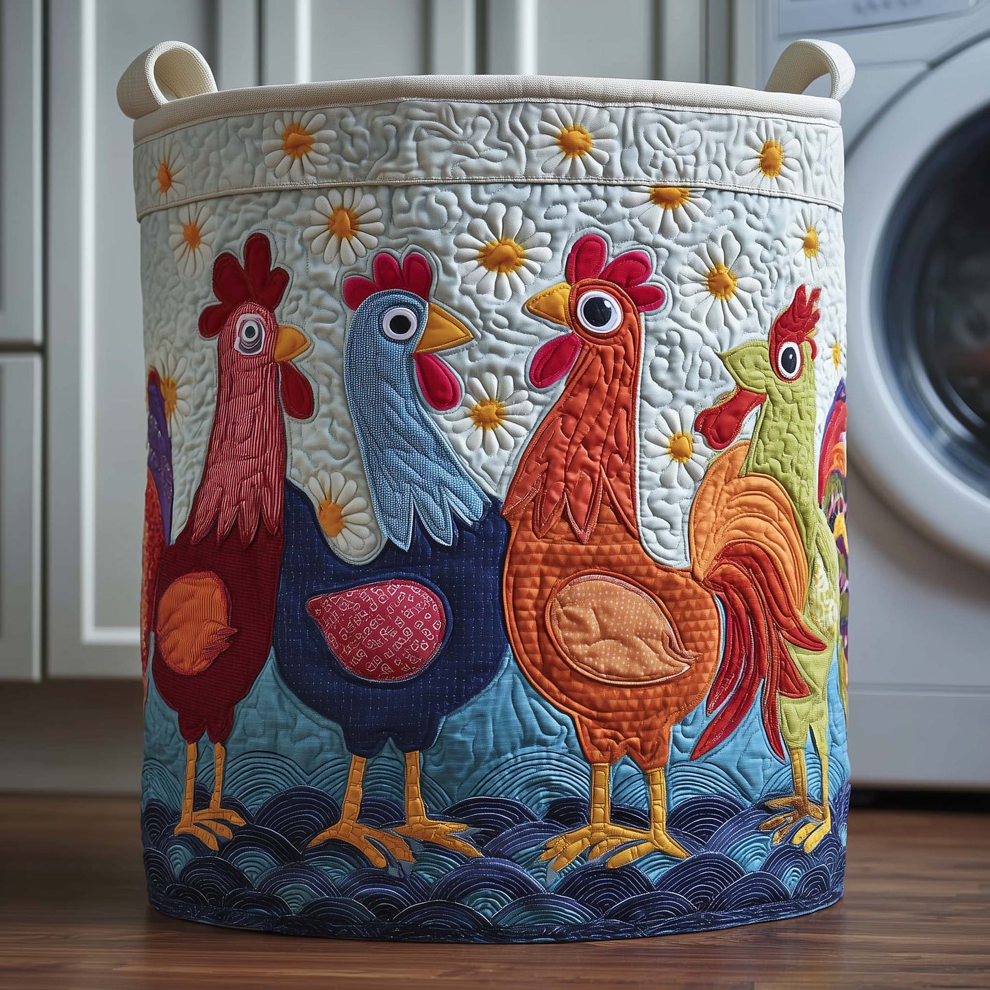 Daisy Chickens Quilted Laundry Basket GFTOQM1910