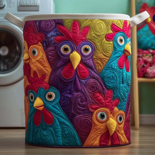 Patchwork Chickens Quilted Laundry Basket GFTOQM1911