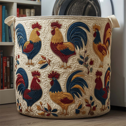 Vintage Roosters Quilted Laundry Basket GFTOQM1913