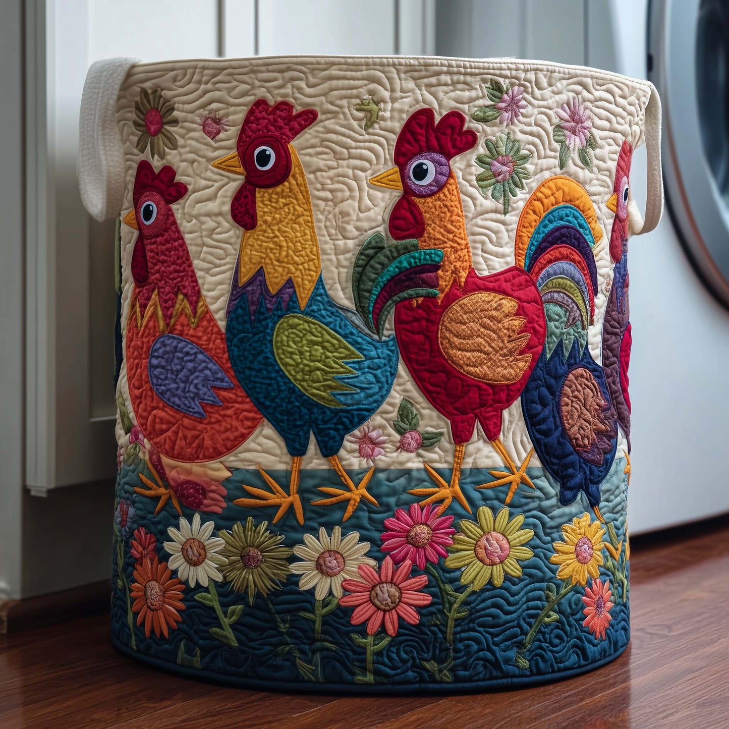 Garden Chickens Quilted Laundry Basket GFTOQM1914