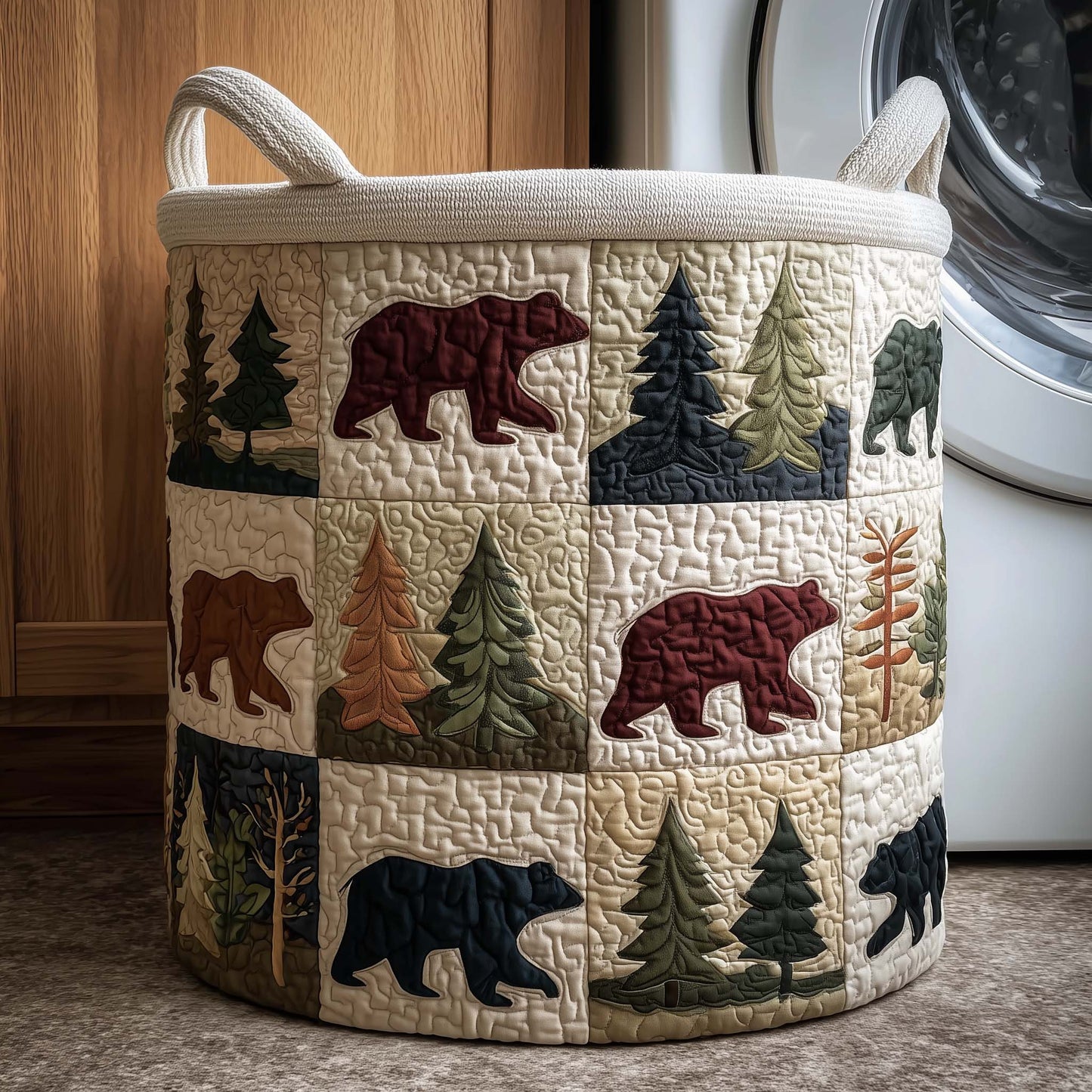 Woodland Bear Quilted Laundry Basket GFTOQM1969