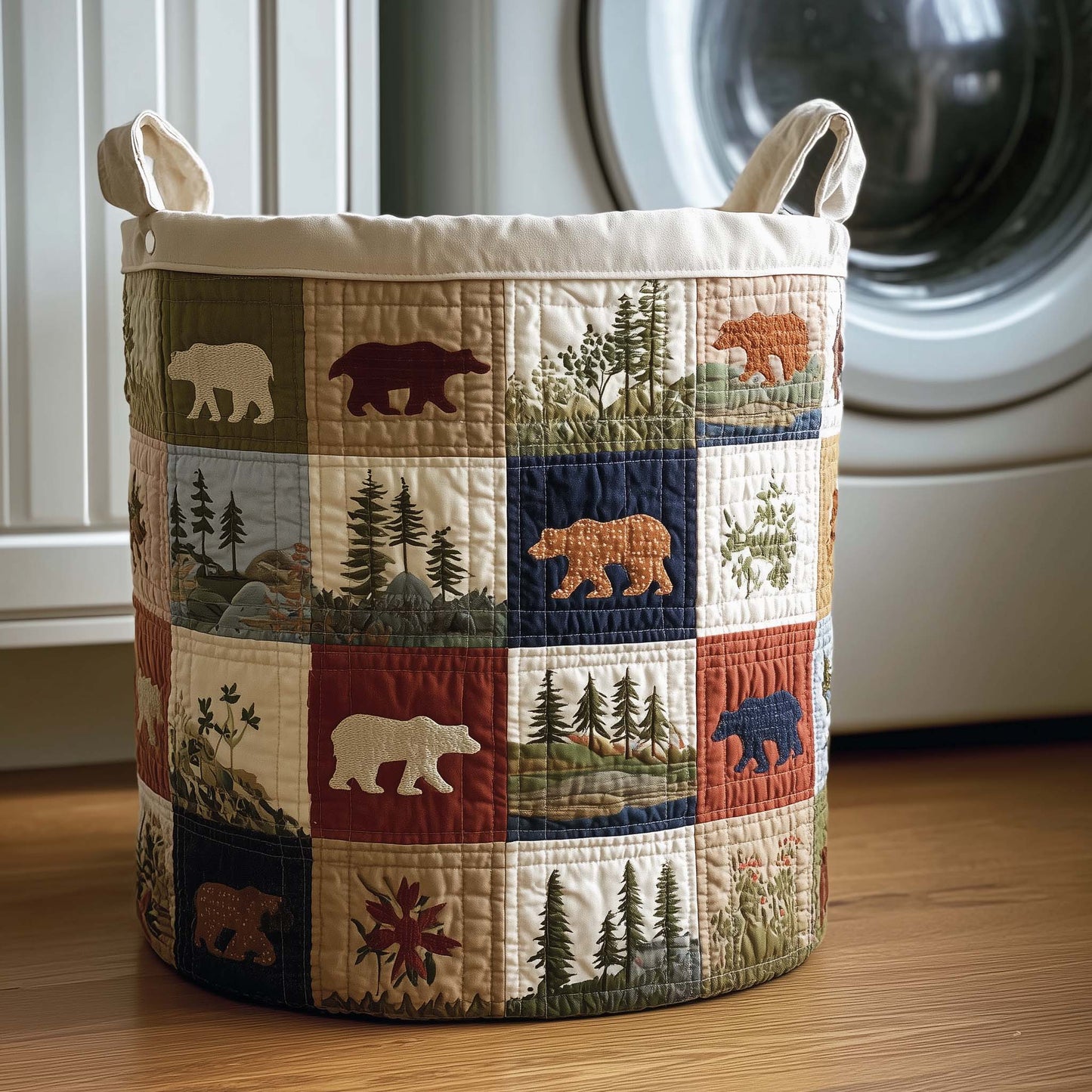 Patchwork Bear Quilted Laundry Basket GFTOQM1970
