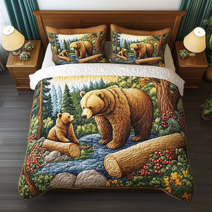 Bear Family 3-Piece Quilted Bedding Set GFTOQM1986