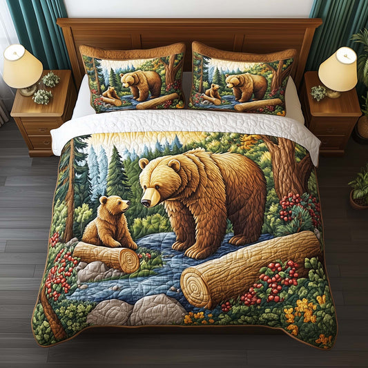 Bear Family 3-Piece Quilted Bedding Set GFTOQM1986