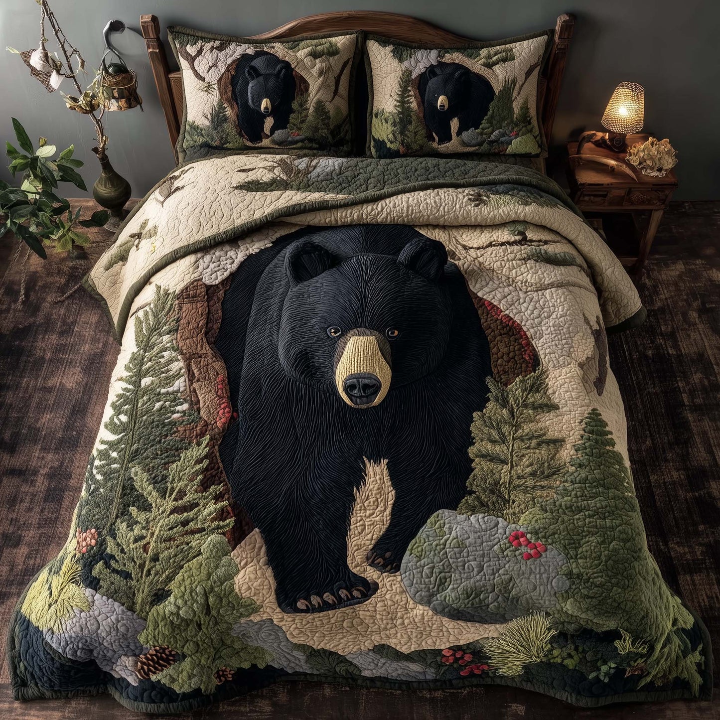 Woodland Bear 3-Piece Quilted Bedding Set GFTOQM1987
