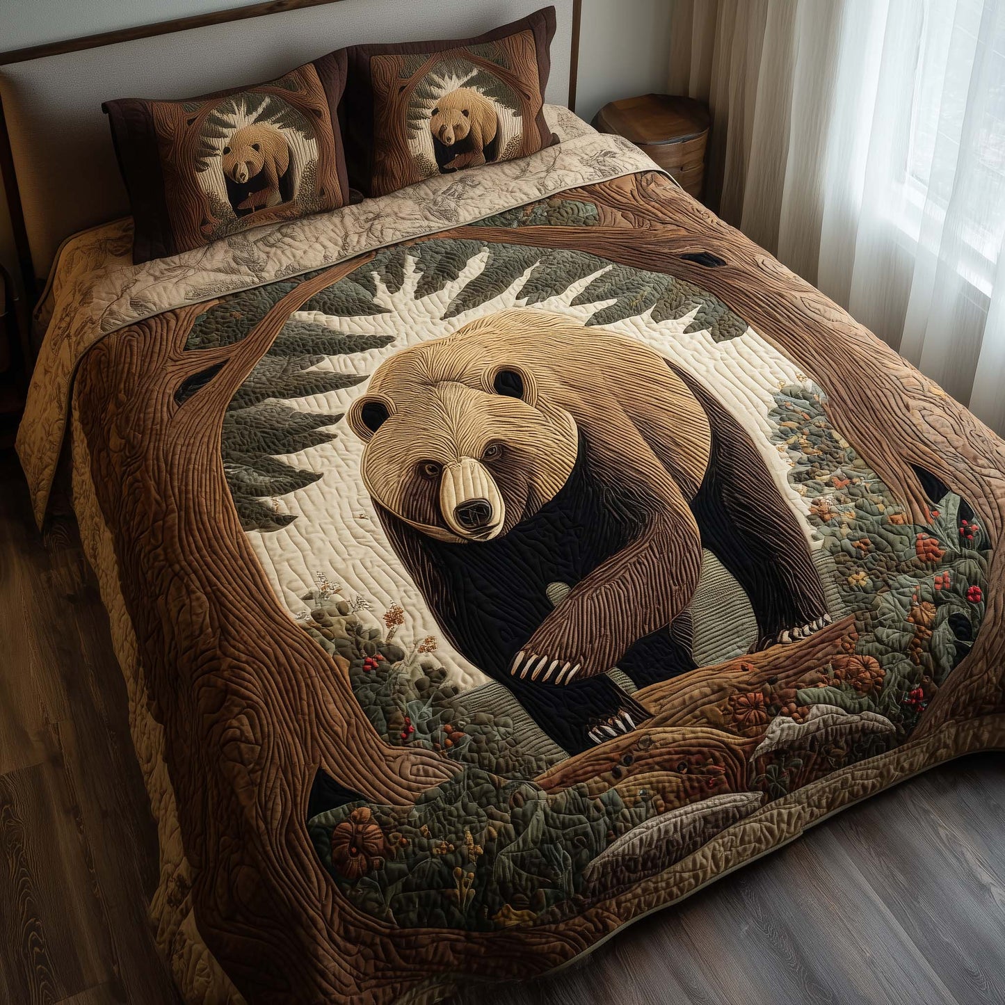 Sunlit Bear 3-Piece Quilted Bedding Set GFTOQM1988