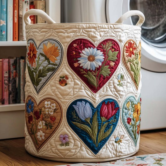 Floral Hearts Quilted Laundry Basket GFTOQM1993