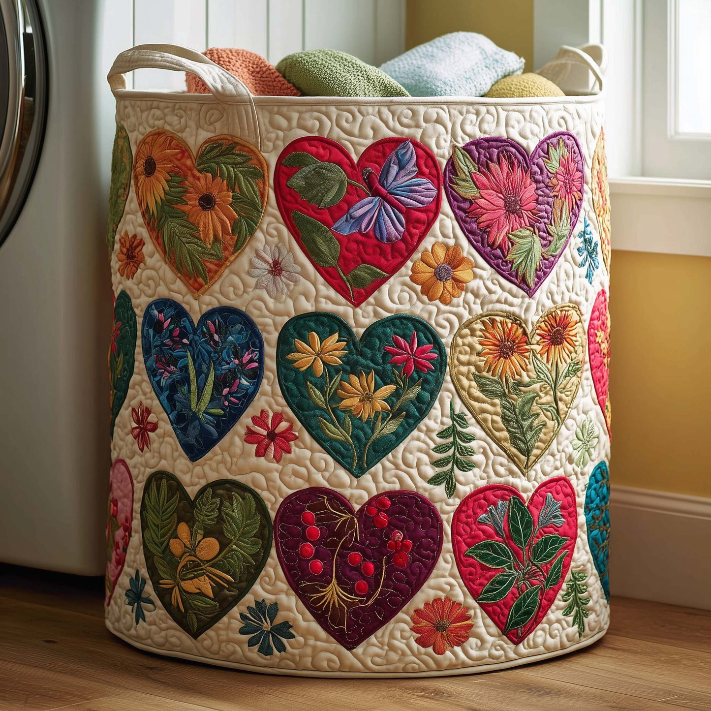 Garden Hearts Quilted Laundry Basket GFTOQM1994