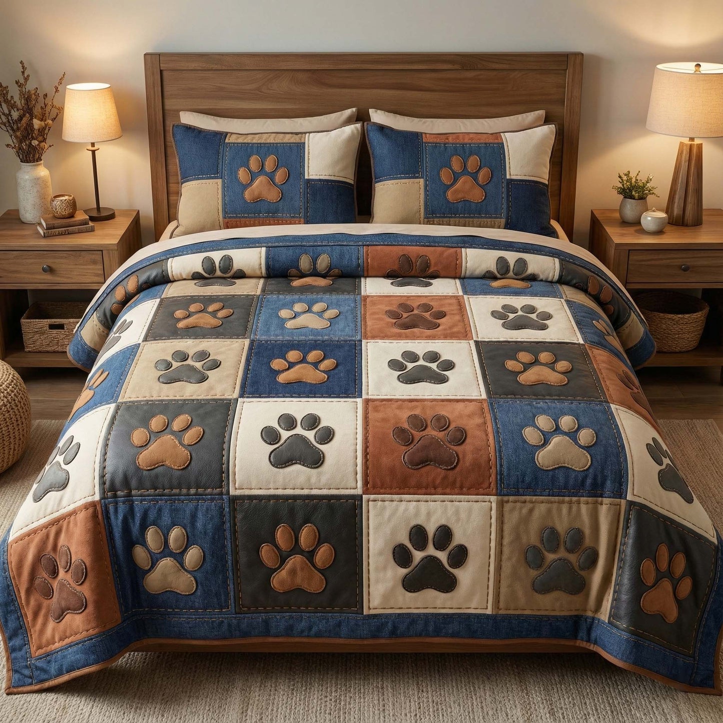 Denim Paws 3-Piece Quilted Bedding Set GFTOQM2020