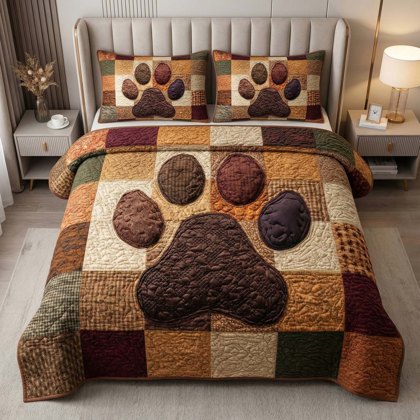 Patchwork Paw 3-Piece Quilted Bedding Set GFTOQM2023